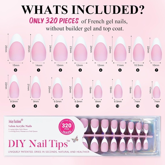 320 Pieces Pink And White French Tip Medium Almond Press On Nails - Picture 3 of 8